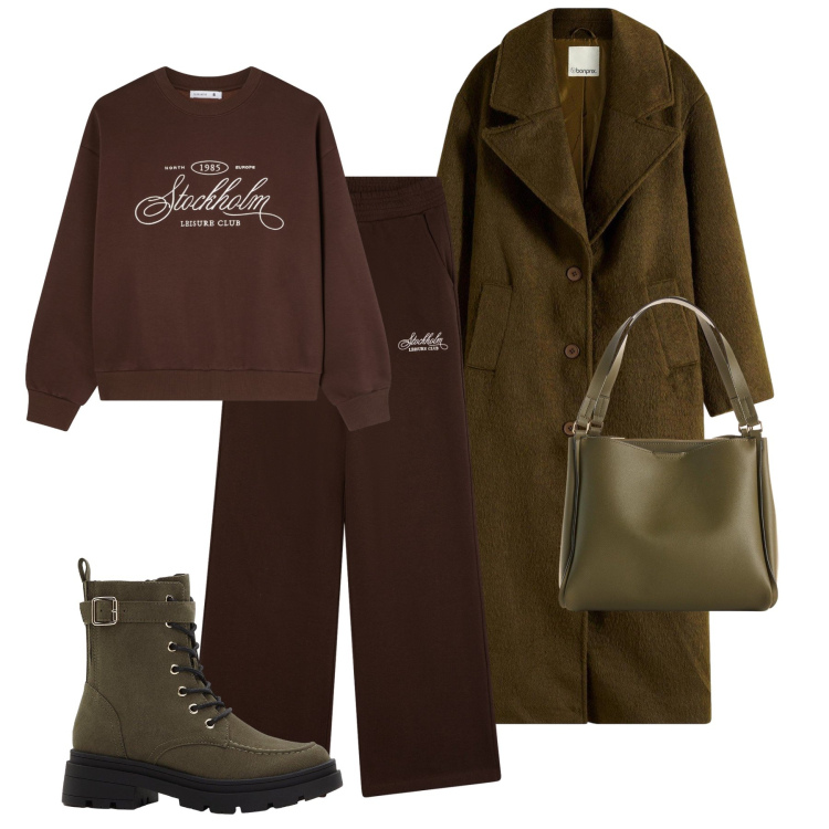 Outfit donna - In tuta con stile. Stile Sporty chic per Tutti i giorni. Abbinamento con cappotti, borse a mano, stivaletti, felpe, pantaloni.