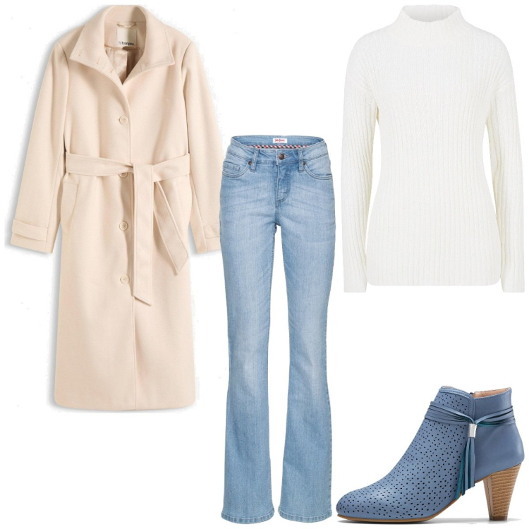 Outfit femme - Bottines bleues. Style Basique pour Tous les jours. Assortir avec bottines, jean bootcut, manteaux, pulls.