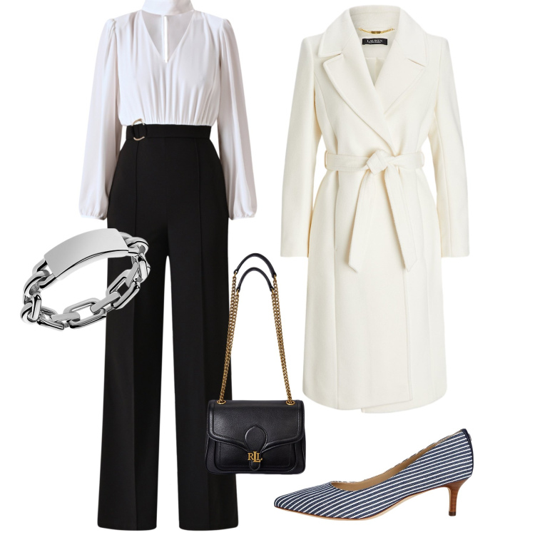 Outfit donna - Total look #2267963. Stile Chic per Serata fuori. Abbinamento con tute, anelli, décolleté, borse a spalla, cappotti.