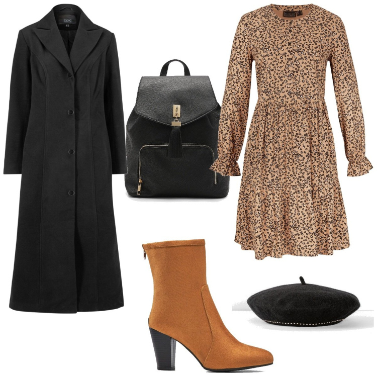 Outfit femme - Parmi les feuilles. Style Tendance pour Tous les jours. Assortir avec robes, bonnets, manteaux, bottines, sacs à dos.