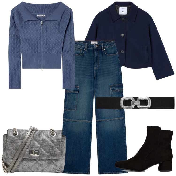 Outfit donna - Terranova - Mid Season Sale. Stile Casual chic per Tutti i giorni. Abbinamento con blazer, cinture, cardigans, jeans, borse a tracolla, stivaletti.