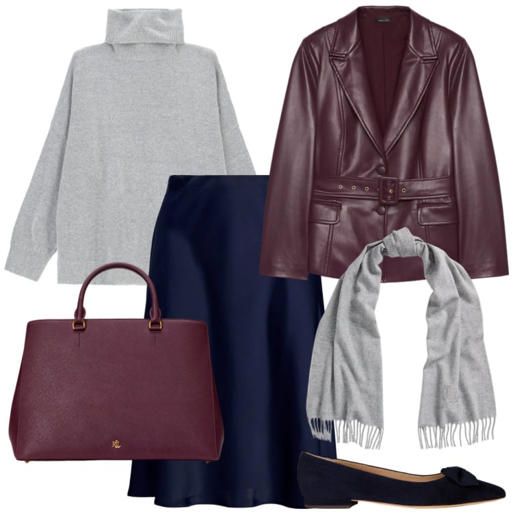 Outfit donna - Tra amiche. Stile Minimal per Serata fuori. Abbinamento con maglieria, ballerine, borse a mano, sciarpe, gonne, blazer.