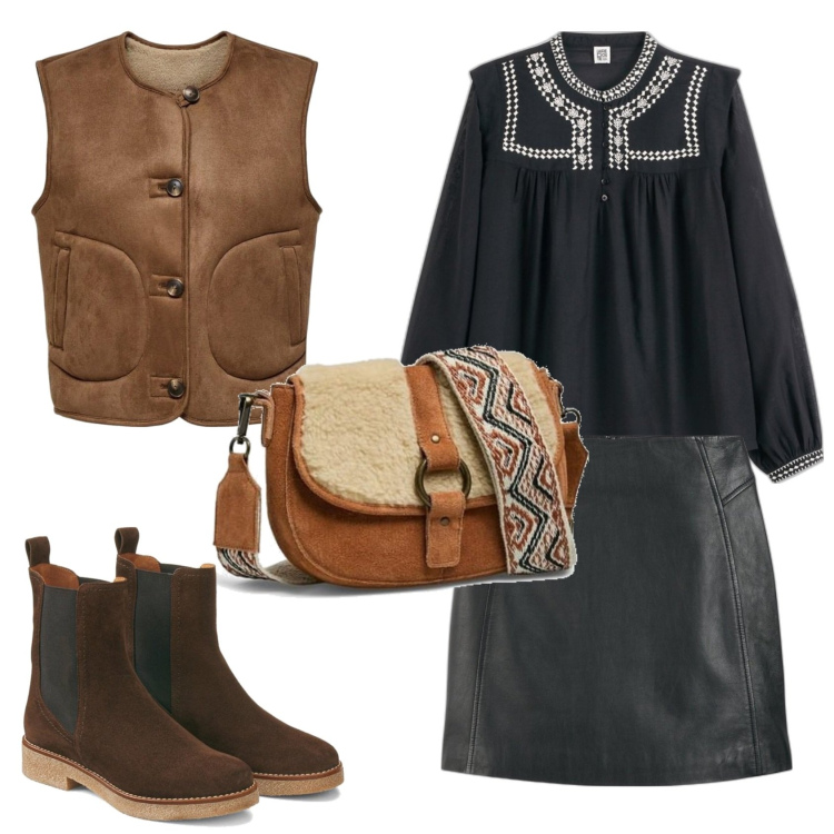 Outfit mujer - Bohemian. Estilo Boho para Todos los días. Combinación con blusas, bandoleras, botines, minifaldas, chalecos.