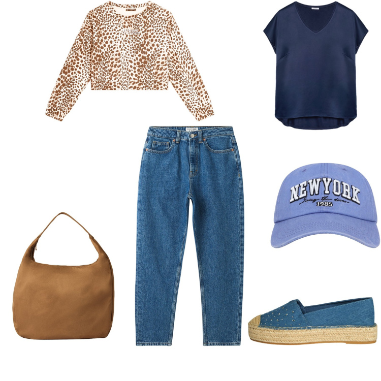 Outfit donna - Total look #2268005. Stile Casual per Serata fuori. Abbinamento con espadrillas, jeans mom, cappelli, borse a mano, felpe, bluse.