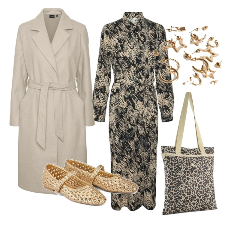 Outfit mujer - Bon Ton #6035. Estilo Bon Ton para Oficina. Combinación con vestidos midi/longuettes, bolso tote, bailarinas, pendientes, abrigos.