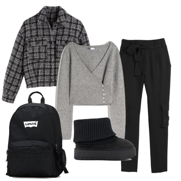 Outfit mujer - Casual #11850. Estilo Casual para Todos los días. Combinación con pantalones, blazers, cárdigans, mochilas, botines.