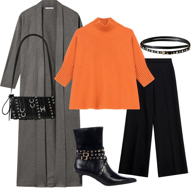 Outfit donna - Giacca lana grey. Stile Glamour per Serata fuori. Abbinamento con cardigans, borse a spalla, stivaletti, cinture, maglieria, pantaloni.
