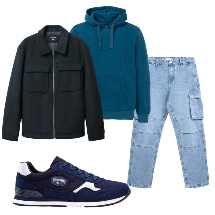 Outfit uomo - Total look #2268019. Stile Casual per Tutti i giorni. Abbinamento con felpe con cappuccio, sneakers, jeans, cappotti.