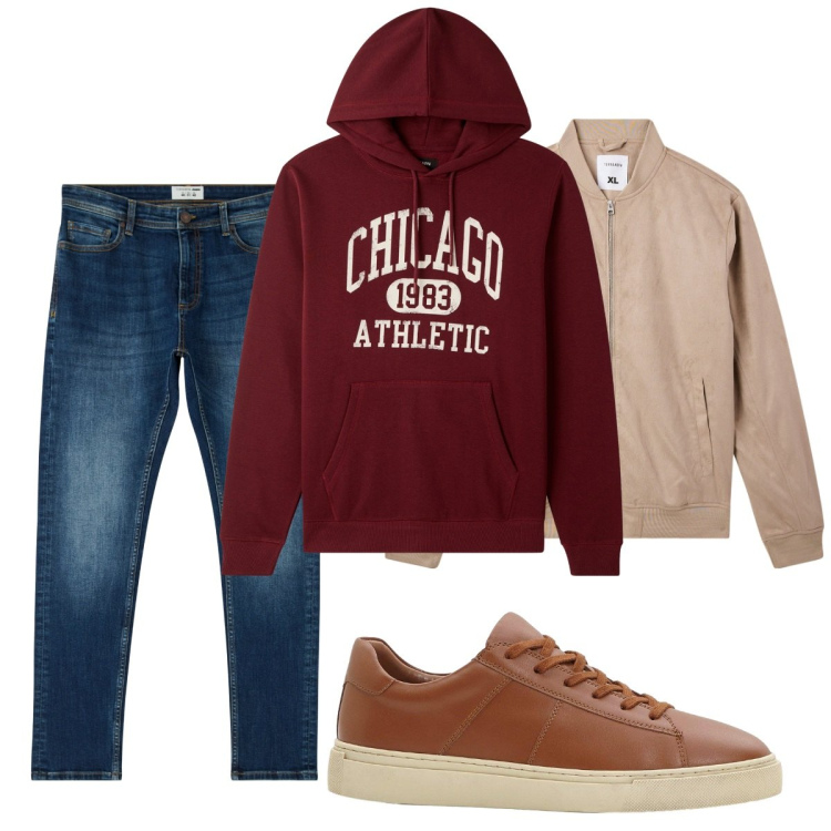 Outfit uomo - Total look #2268023. Stile Casual per Tutti i giorni. Abbinamento con sneakers, jeans skinny, bomber, felpe con cappuccio.