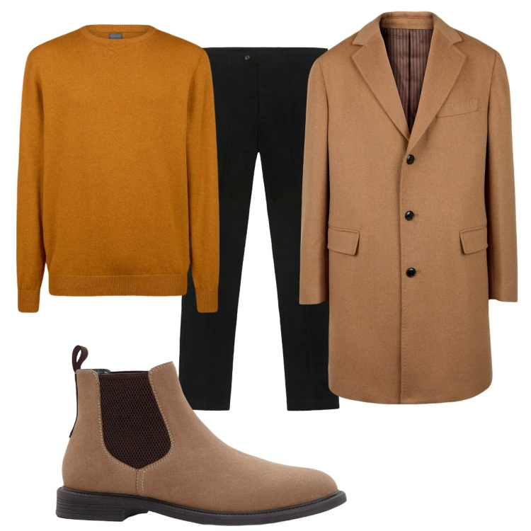 Outfit uomo - Total look #2268025. Stile Business/Elegante per Ufficio. Abbinamento con stivali e stivaletti, maglieria, cappotti, pantaloni chino.