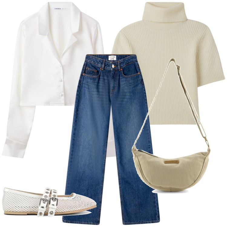 Outfit donna - Pizza e serie tv. Stile Casual per Tutti i giorni. Abbinamento con maglieria, jeans, camicie, ballerine, borse a tracolla.