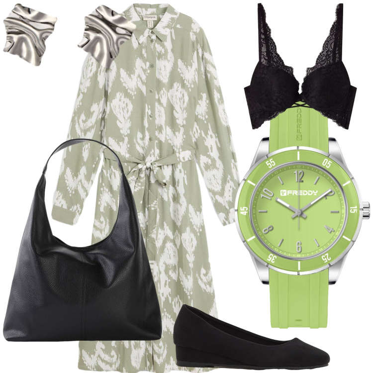 Outfit donna - E’ l ora delle foglie che cadono. Stile Urban per Ufficio. Abbinamento con vestiti, décolleté, shopping bag, reggiseni, orologi, orecchini.