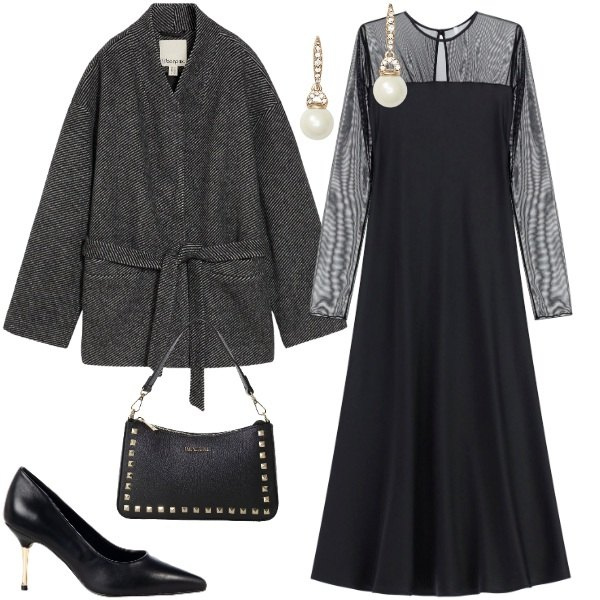 Outfit donna - eleganza nei dettagli. Stile Chic per Serata fuori. Abbinamento con blazer, décolleté, vestiti lunghi, pochette, orecchini.