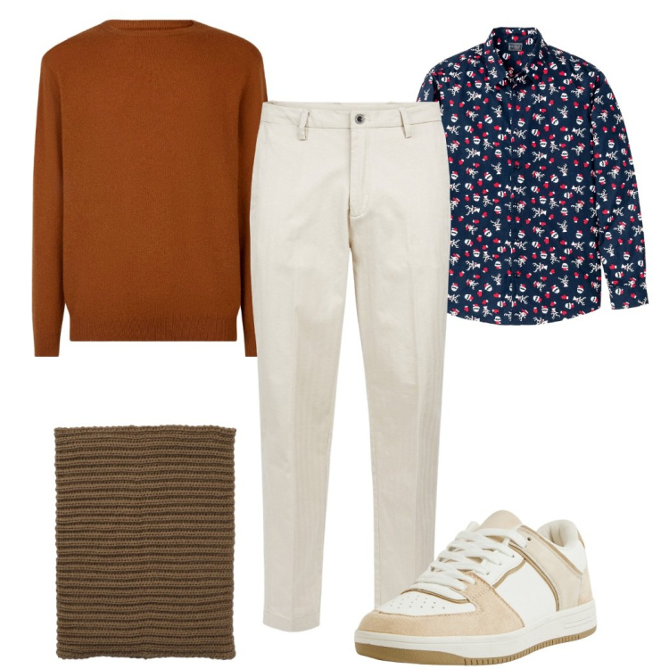 Outfit uomo - Total look #2268095. Stile Trendy per Tutti i giorni. Abbinamento con camicie, sneakers, scaldacollo, pantaloni, maglieria.