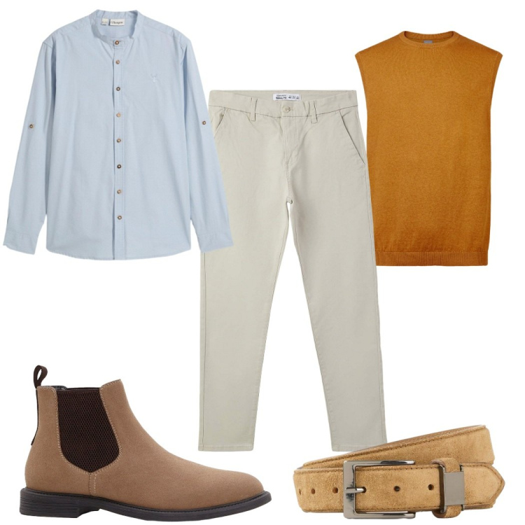 Outfit uomo - Total look #2268096. Stile Casual per Tutti i giorni. Abbinamento con camicie, stivali e stivaletti, cinture, pantaloni chino, gilet.