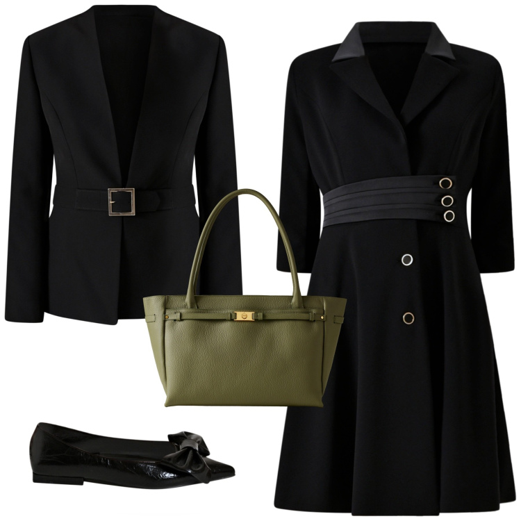 Outfit donna - Total look #2268103. Stile Chic per Serata fuori. Abbinamento con shopping bag, vestiti midi/longuette, ballerine, blazer.