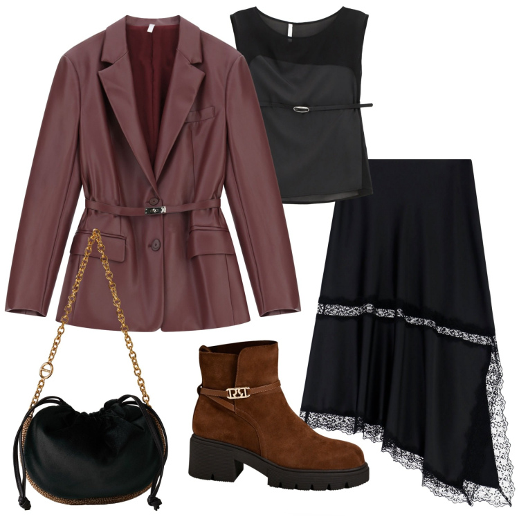 Outfit donna - Gonna sottoveste. Stile Glamour per Serata fuori. Abbinamento con borse a spalla, stivaletti, gonne lunghe, top, blazer.