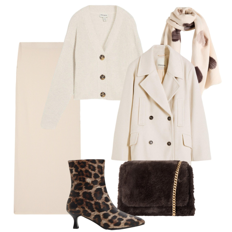 Outfit donna - Neutra twist brown di sera. Stile Glamour per Serata fuori. Abbinamento con stivaletti, cardigans, caban, sciarpe, borse a tracolla, gonne lunghe.