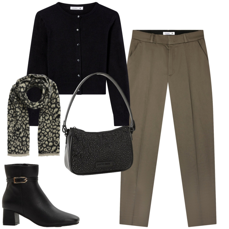 Outfit donna - City. Stile Urban per Tutti i giorni. Abbinamento con borse a mano, stivaletti, pantaloni chino, cardigans, sciarpe.