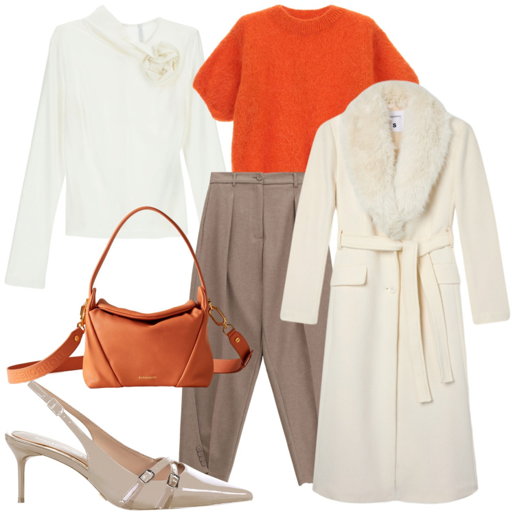 Outfit donna - Total look #2268144. Stile Bon Ton per Serata fuori. Abbinamento con cappotti, décolleté, t-shirt, maglieria, pantaloni, borse a spalla.