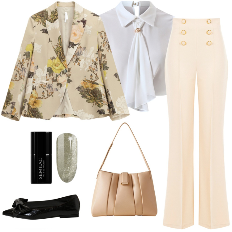 Outfit donna - Total look #2268150. Stile Chic per Tutti i giorni. Abbinamento con smalti, pantaloni, ballerine, top, blazer, borse a spalla.