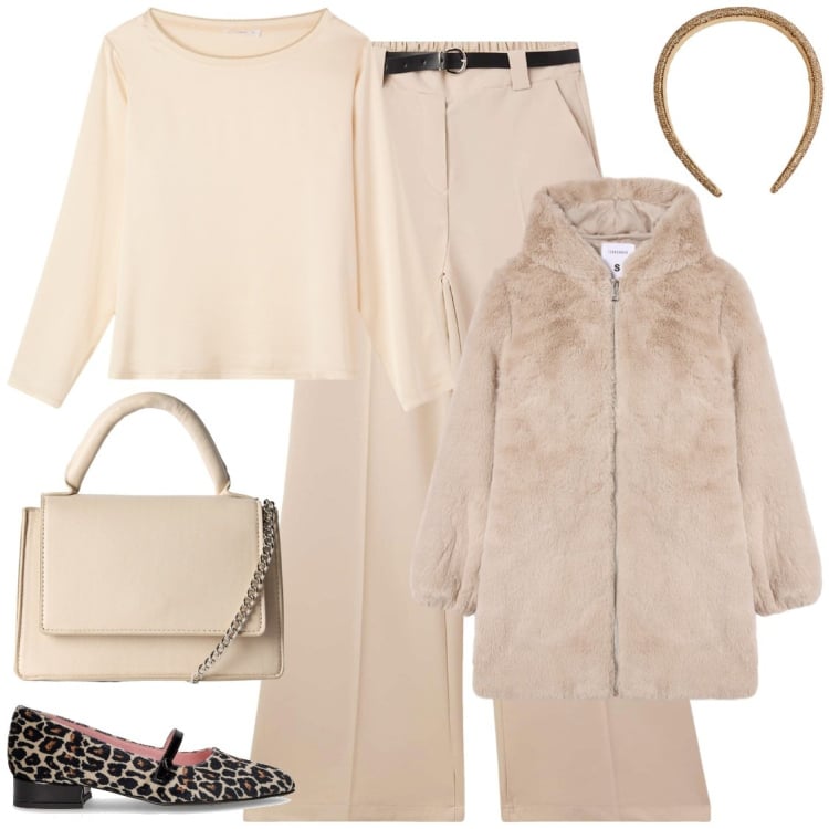 Outfit donna - ecopellicia. Stile Casual chic per Tutti i giorni. Abbinamento con cerchietti, pantaloni, borse a tracolla, bluse, cappotti, ballerine.