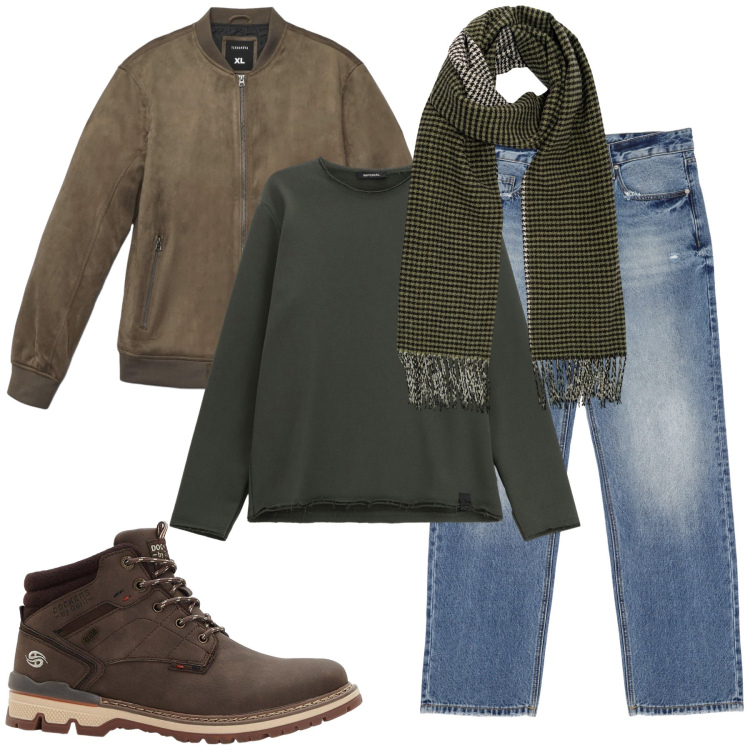 Outfit uomo - I colori dell\'autunno. Stile Casual per Tutti i giorni. Abbinamento con stivali e stivaletti, giacche, jeans, felpe, sciarpe.