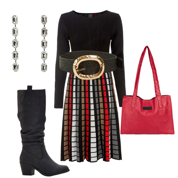 Outfit donna - Total look #2268179. Stile Minimal per Serata fuori. Abbinamento con vestiti, stivali, orecchini, cinture, shopping bag.