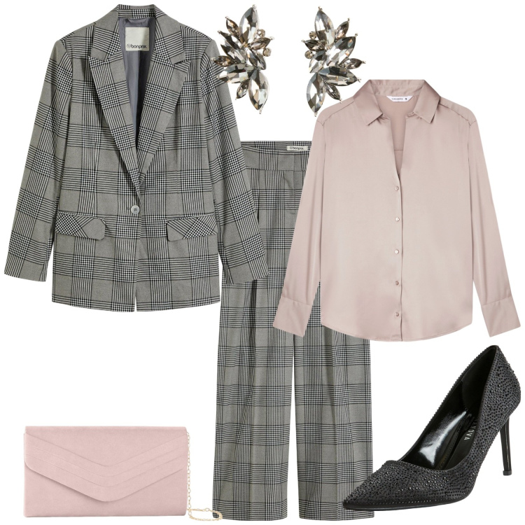 Outfit donna - Total look #2268183. Stile Bon Ton per Cerimonia. Abbinamento con blazer, pantaloni, pochette, orecchini, camicie, décolleté.