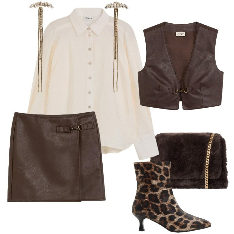 Outfit donna - Total look #2268191. Stile Rock per Serata fuori. Abbinamento con gilet, gonne, camicie, stivaletti, orecchini, borse a tracolla.