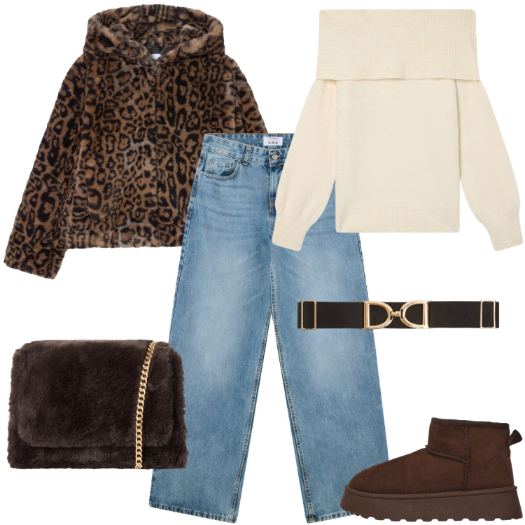 Outfit donna - Terranova - Mid Season Sale. Stile Casual chic per Tutti i giorni. Abbinamento con jeans boyfriend, maglieria, cinture, borse a tracolla, ecopellicce, stivaletti.