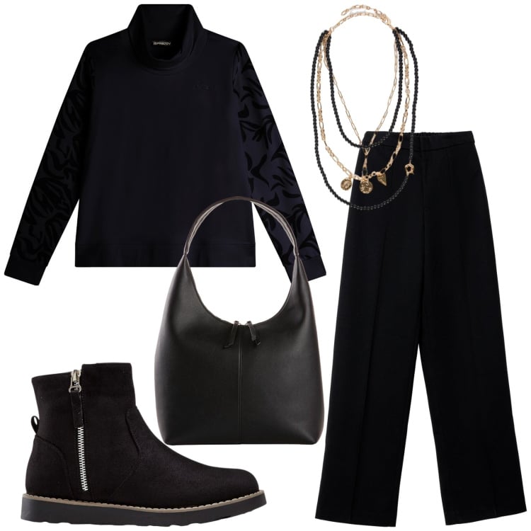 Outfit donna - Minimal. Stile Minimal per Tutti i giorni. Abbinamento con stivaletti, shopping bag, pantaloni, felpe, collane.