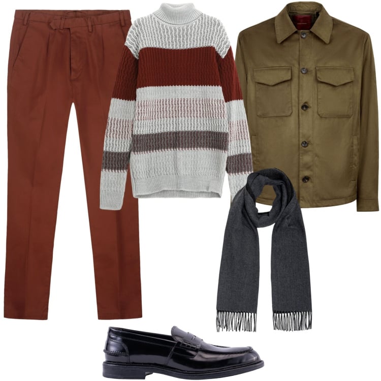 Outfit uomo - Dettagli autunnali. Stile Urban per Tutti i giorni. Abbinamento con maglieria, giacche, pantaloni, sciarpe, scarpe stringate.