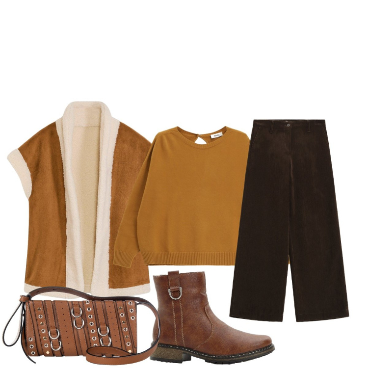 Outfit donna - Il gilè originale stile anni 70. Stile 70s per Tutti i giorni. Abbinamento con stivaletti, piumini, pantaloni, maglieria, borse a spalla.