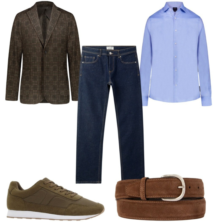 Outfit uomo - Total look #2268269. Stile Casual per Tutti i giorni. Abbinamento con sneakers, jeans, camicie, giacche, cinture.