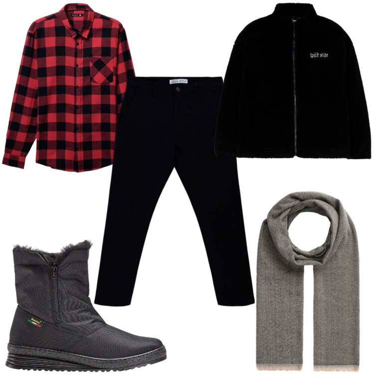 Outfit uomo - Total look #2268274. Stile Casual per Tutti i giorni. Abbinamento con stivali e stivaletti, giacche, pantaloni chino, sciarpe, camicie.