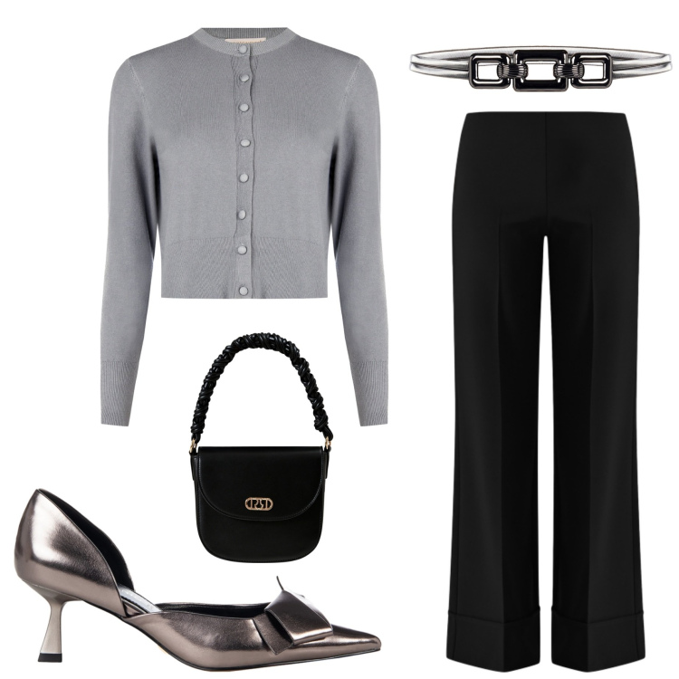 Outfit donna - Rinascimento. Stile Chic per Serata fuori. Abbinamento con décolleté, cardigans, borse a mano, pantaloni a palazzo, cinture.
