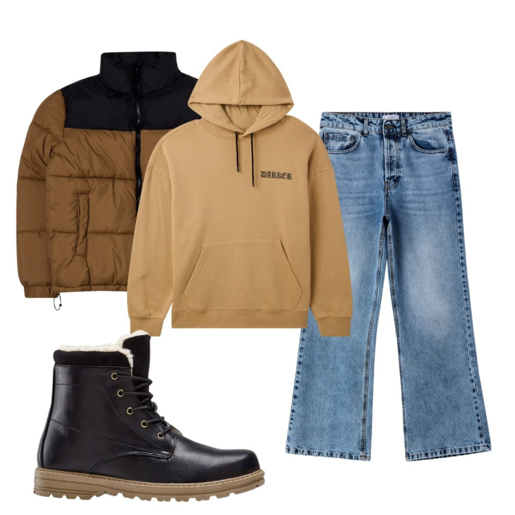 Outfit uomo - Total look #2268297. Stile Casual per Tutti i giorni. Abbinamento con stivali e stivaletti, giacche, felpe con cappuccio, jeans.