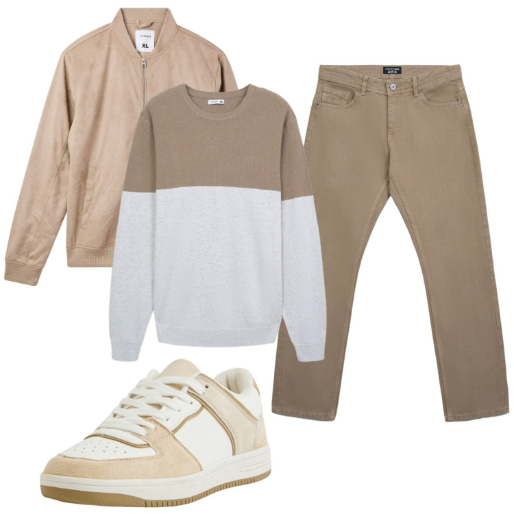 Outfit uomo - Total look #2268299. Stile Casual per Tutti i giorni. Abbinamento con sneakers, bomber, jeans, maglieria.