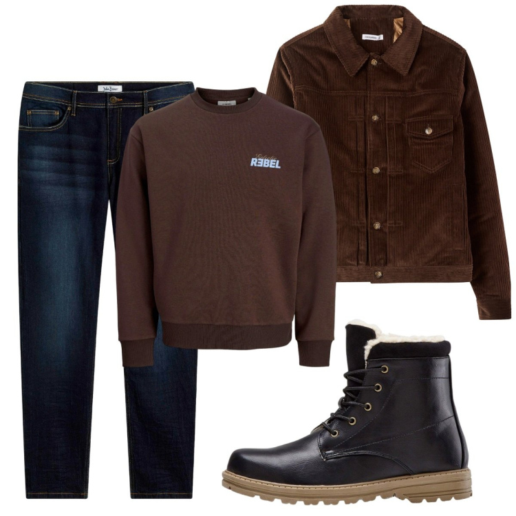 Outfit uomo - Total look #2268303. Stile Casual per Tutti i giorni. Abbinamento con jeans slim fit, stivali e stivaletti, felpe, cappotti.