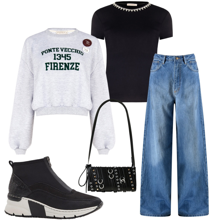 Outfit donna - Casual con Rinascimento. Stile Casual per Tutti i giorni. Abbinamento con sneakers, jeans, borse a spalla, t-shirt, felpe.