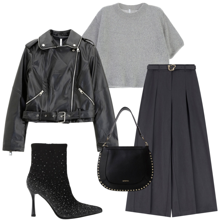Outfit donna - Imperial. Stile Casual chic per Serata fuori. Abbinamento con maglieria, giacche, pantaloni, stivaletti, borse a spalla.