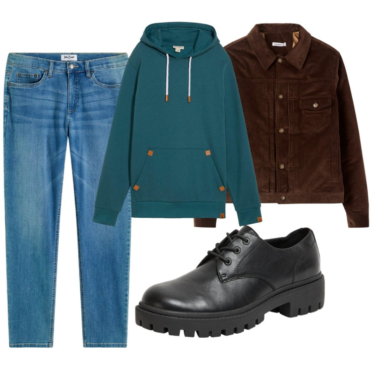 Outfit uomo - Total look #2268314. Stile Casual per Tutti i giorni. Abbinamento con jeans, felpe con cappuccio, scarpe stringate, cappotti.