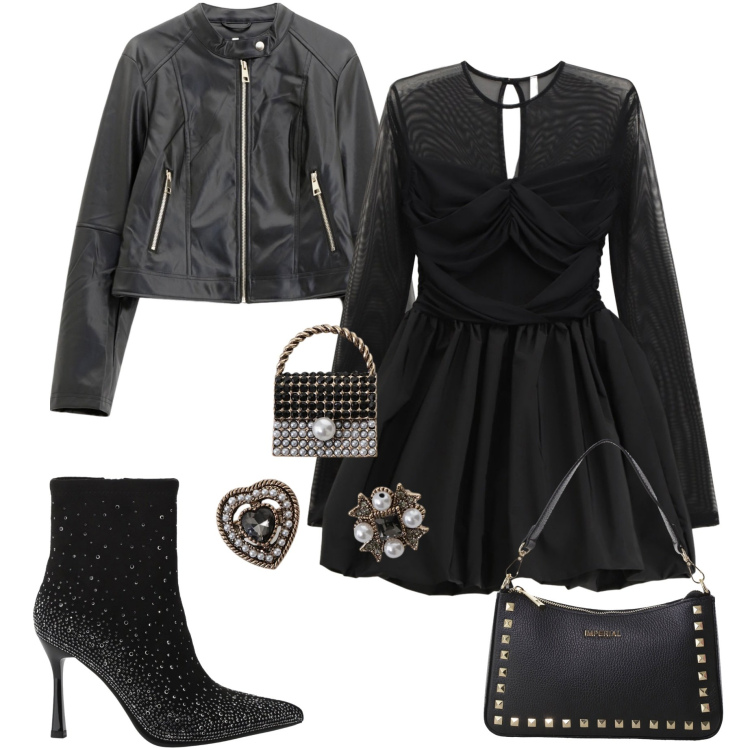 Outfit donna - Imperial. Stile Chic per Serata fuori. Abbinamento con giacche, pochette, stivaletti, accessori per capelli, vestiti corti.