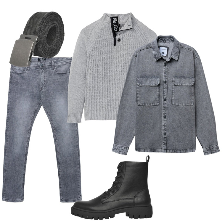 Outfit uomo - Total look #2268320. Stile Urban per Tutti i giorni. Abbinamento con maglieria, anfibi, cinture, cappotti, jeans skinny.