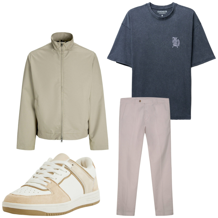 Outfit uomo - Tutti i giorni. Stile Casual per Tutti i giorni. Abbinamento con giacche, sneakers, t-shirt, pantaloni chino.
