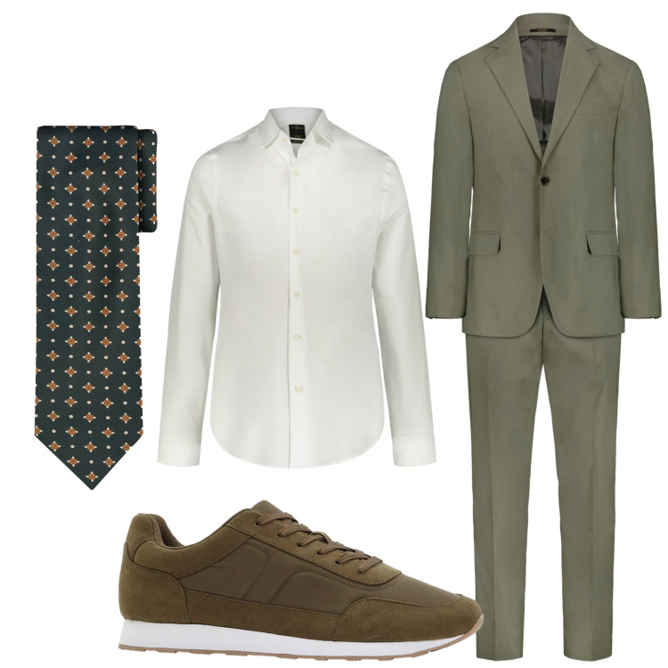 Outfit uomo - Sporty elegante. Stile Business/Elegante per Ufficio. Abbinamento con sneakers, camicie, abiti, cravatte.