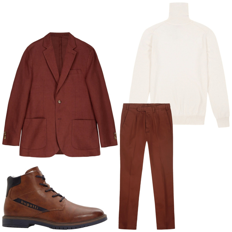 Outfit uomo - A stasera. Stile Business/Elegante per Serata speciale. Abbinamento con stivali e stivaletti, giacche, pantaloni, maglieria.