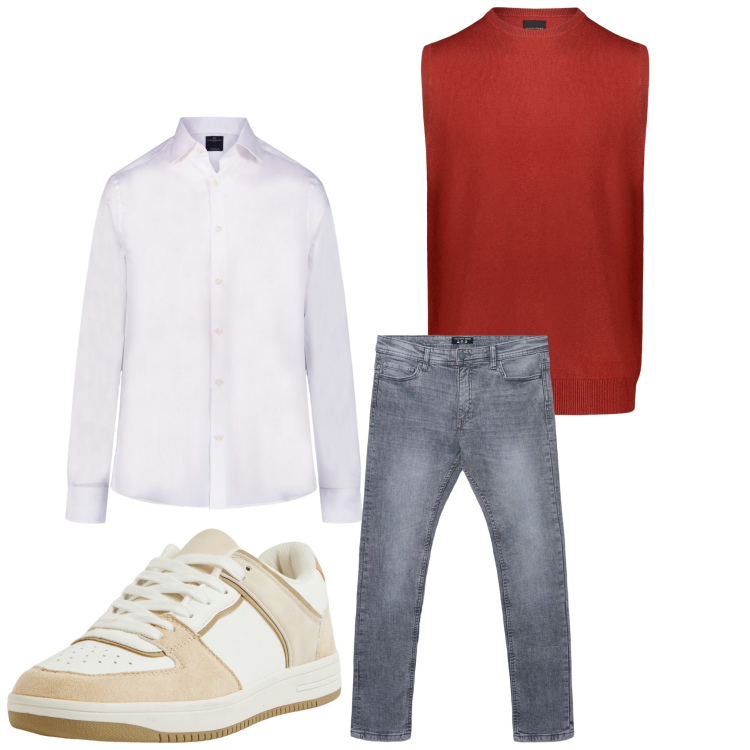 Outfit uomo - Easy. Stile Casual per Tutti i giorni. Abbinamento con sneakers, jeans skinny, camicie, gilet.