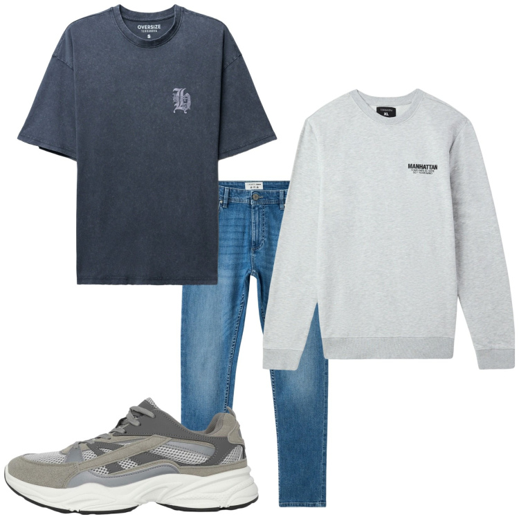 Outfit uomo - Total look #2268353. Stile Casual per Tutti i giorni. Abbinamento con jeans skinny, felpe, sneakers, t-shirt.